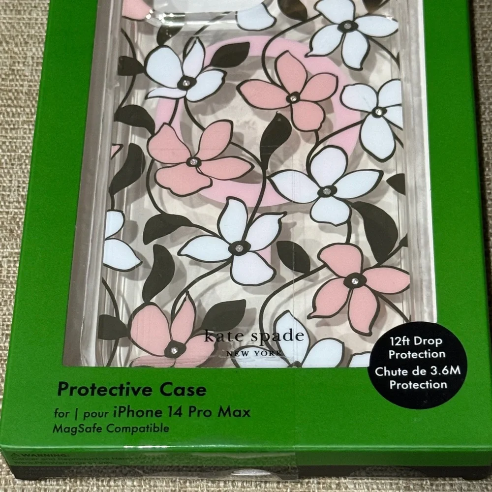 Kate Spade iPhone 14 Pro Max Protective MagSafe Case -Pink/White Floral‎ D13